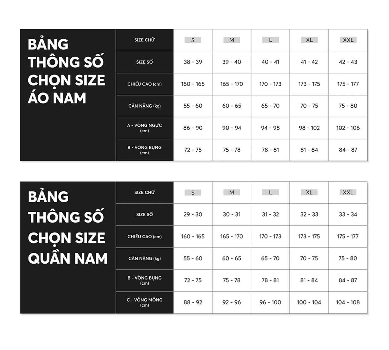 Bang Size Form Ao Nam