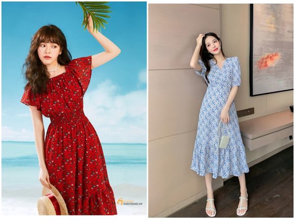 Đầm maxi đi biển cho người thấp