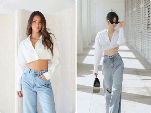 Áo sơ mi croptop phối đồ với gì