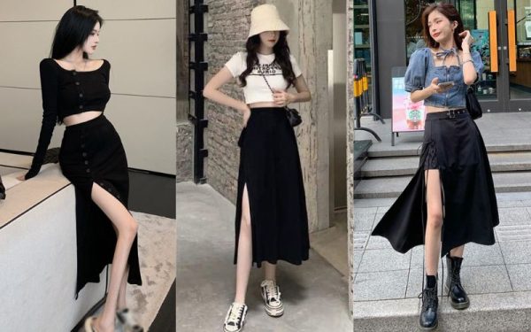 Chân váy suông dài xẻ tà