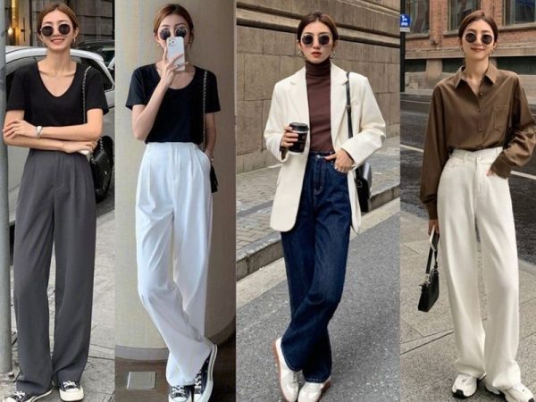 Quần ống rộng mặc với áo gì