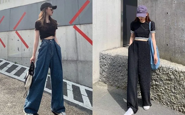 Áo croptop với quần ống rộng