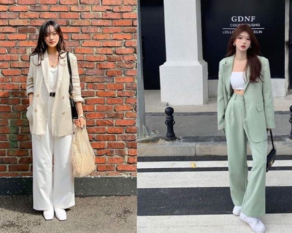 Quần ống suông với áo blazer