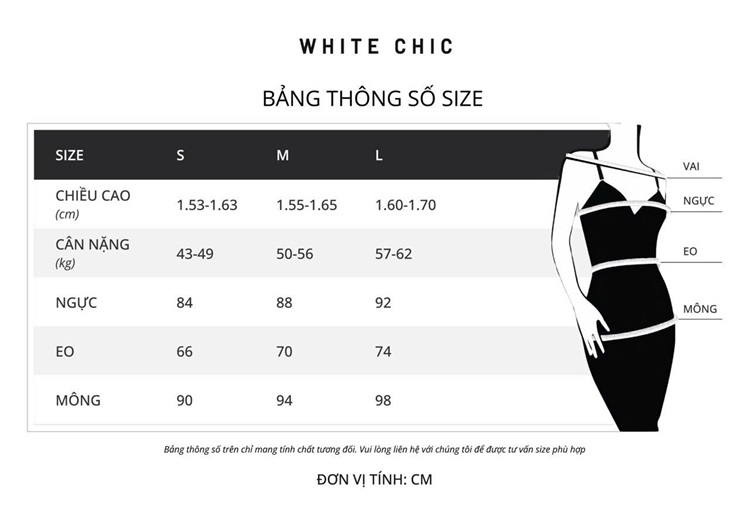 Bảng size của nhà WHITE CHIC 