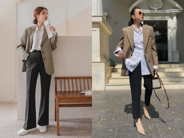 Cách phối áo sơ mi với vest nữ