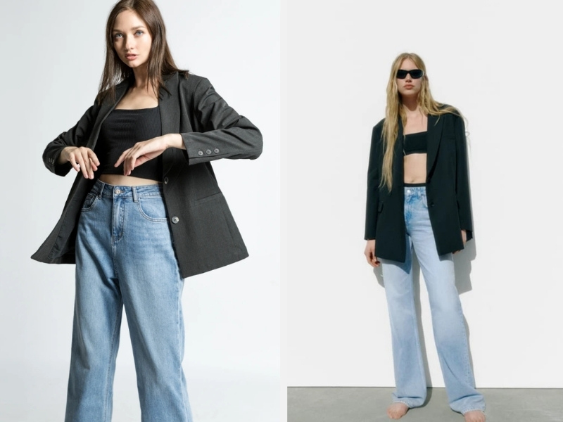 Phối áo vest với quần jean nữ