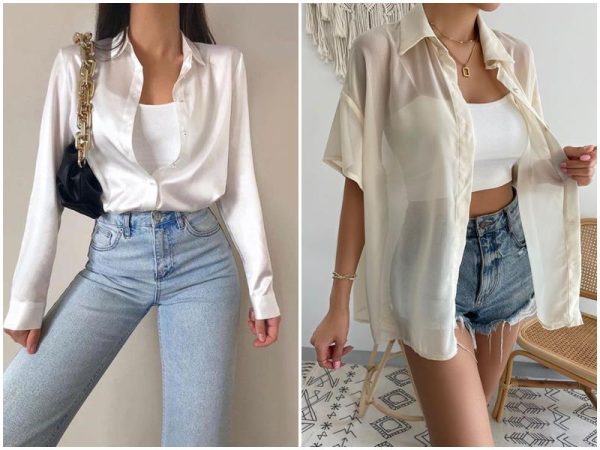 áo bra mặc với sơ mi trắng