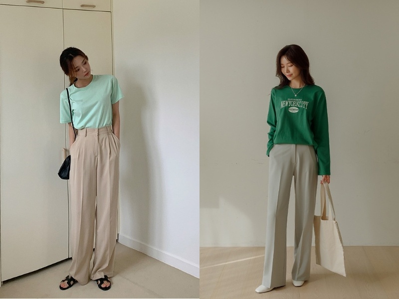 Chọn quần phù hợp với áo xanh lá giúp bạn tự tin hơn