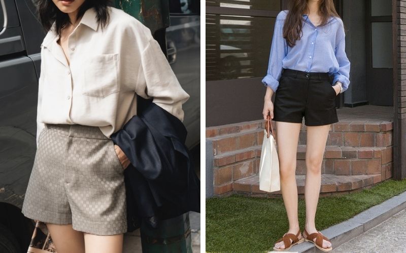Áo sơ mi cùng quần short nữ tạo vẻ đẹp trẻ trung