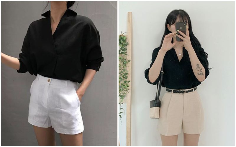 Phối áo sơ mi cùng quần short tạo vẻ đẹp trẻ trung, năng động