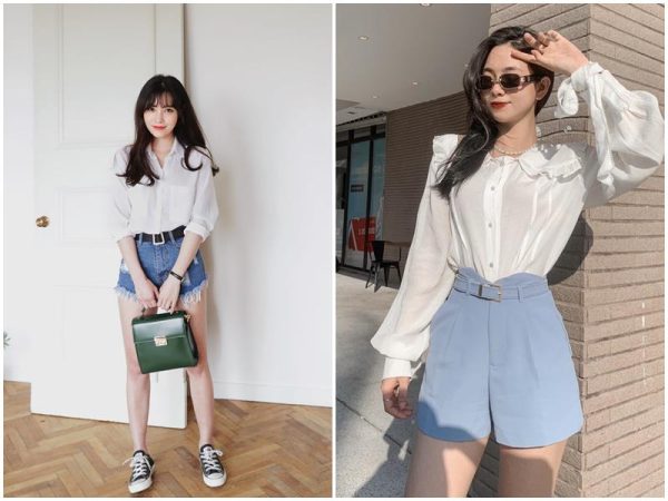 Phối áo sơ mi với quần short nữ