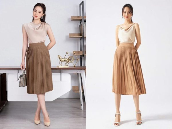 Phối đồ với chân váy màu be