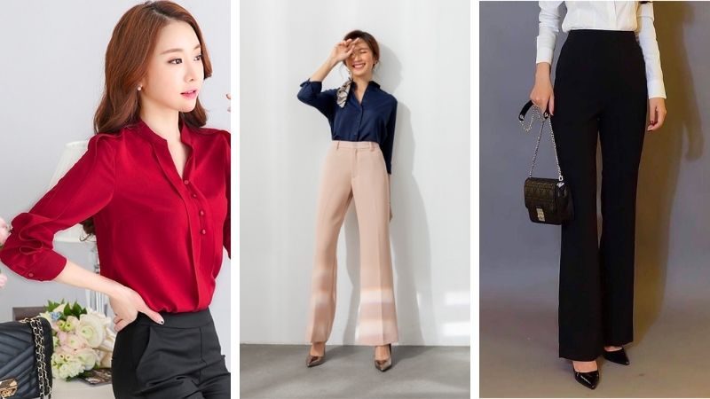 quần ống loe với áo sơ mi