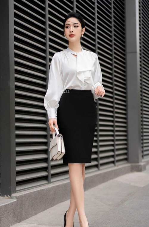 Set đồ nữ sang trọng áo blouse tay bồng phối cùng chân váy bút chì